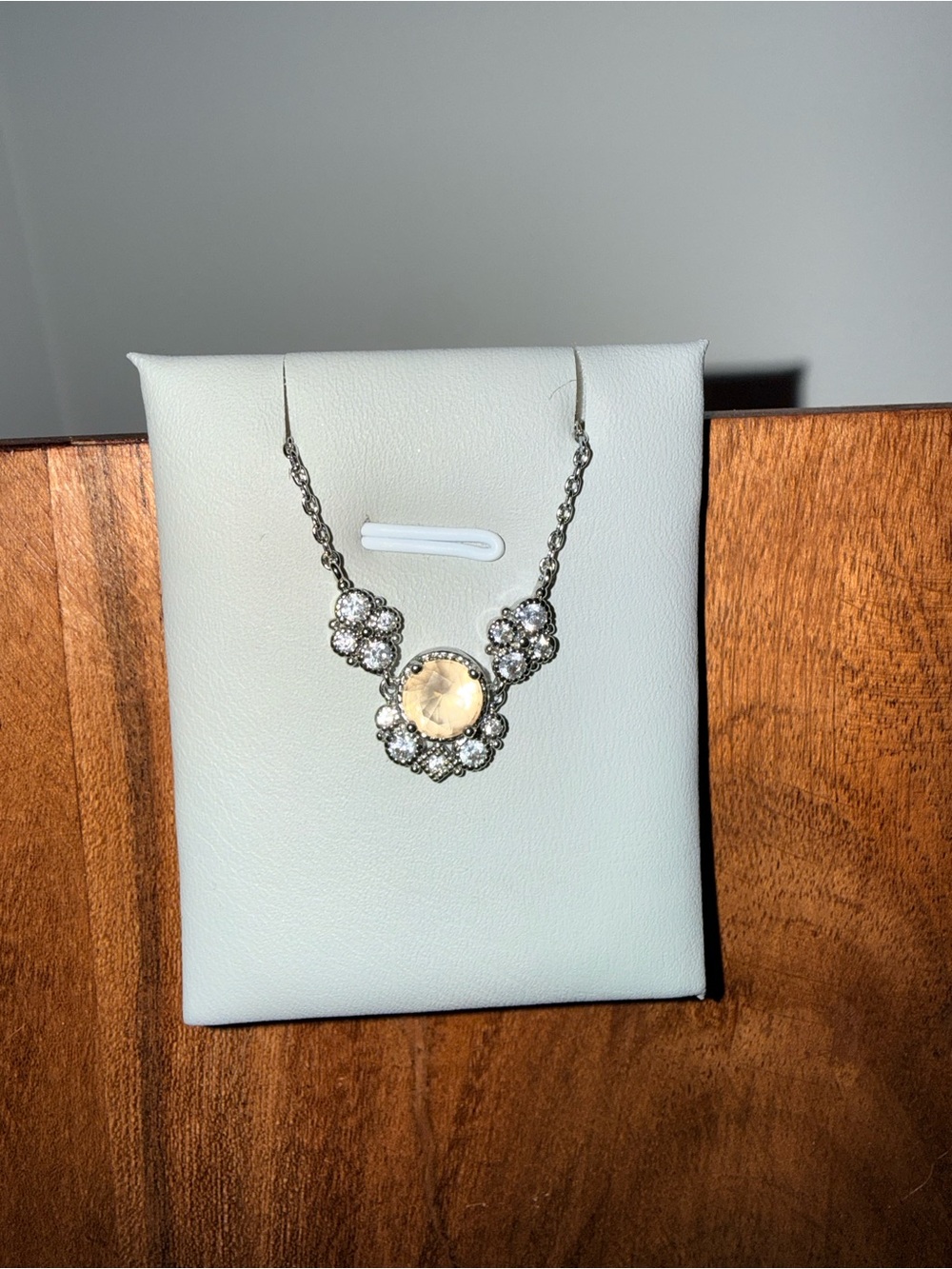 Silver-Tone Champagne Crystal Floral Necklace